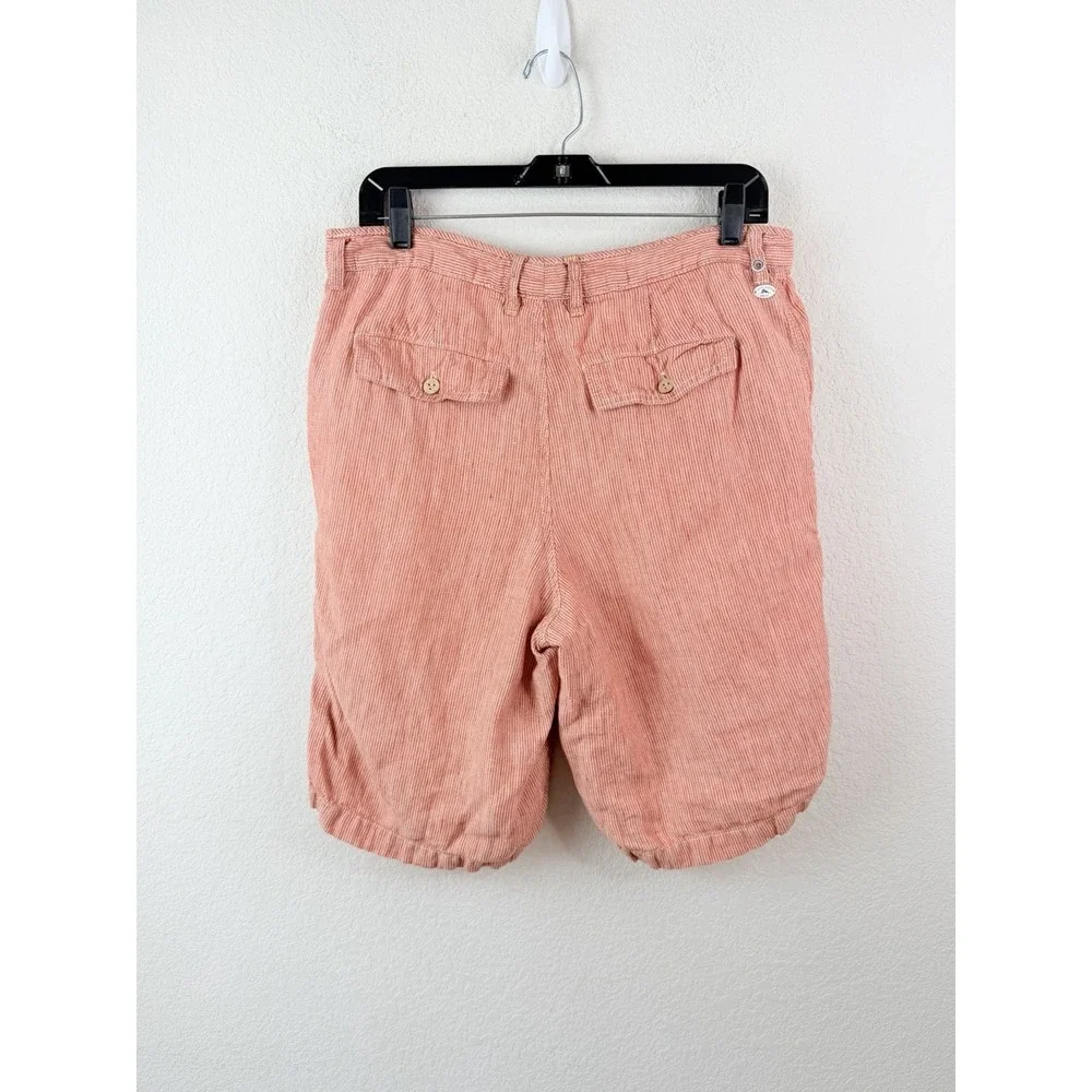 Tommy Bahama Relax 100% Linen Shorts Coral Pink Striped Men's 33 Coastal Preppy